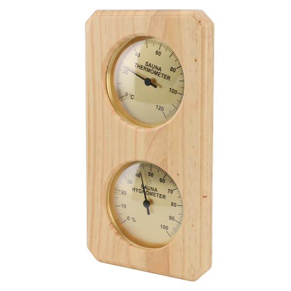 Väggmonterad termometer och hygrometer i trä för bastu, dubbel bordsdisplay, mekanisk termometer och hygrometer för hem och barnrum