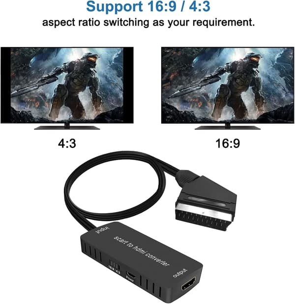 Konverter til HDMI, HDMI 16 indgangsudgang: 9/4: 3 Lydvideoadapter