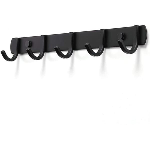 Wall Mounted Coat Rack, Designed Stainless Steel Coat Hooks, Solid Bathroom Hooks for Bedroom Office Black (5 Hooks)
