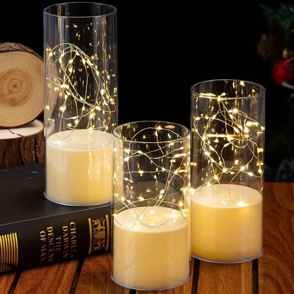 Transparent Glass Star LED Light Lamp with Simulated Wax Base, Suitable for Bedroom, Dining Table, Wedding Party Soft Lighting Background