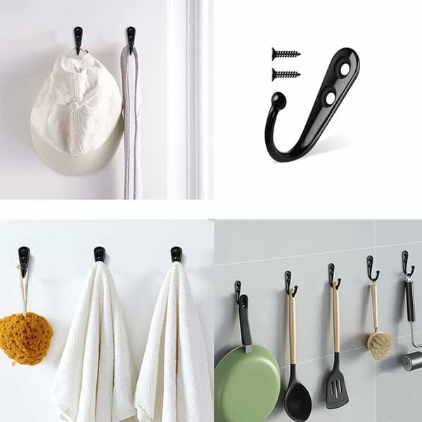 10 Pcs Black Simple Wall Hooks Black Coat Hooks Equipped with Mounting Screws