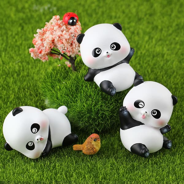 Panda-rulle mini-pynt i harpiks, søde og nuttede tegneseriefigurer til bil