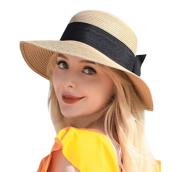 Women's Beach Hat, UPF 50+ UV Protection Wide Brim Summer Straw Hat, Foldable and Rollable.