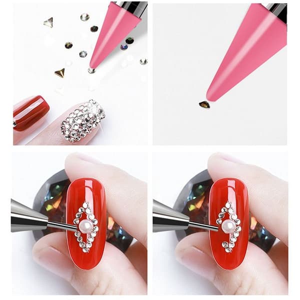 Rhinestone Picker Pen, Rosa dobbeltsidet diamanttegnepen