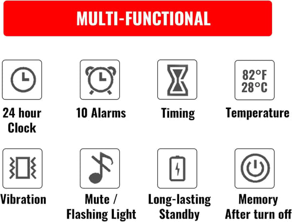 Multifunksjonell Digital Vekkerklokke med 10 Alarminnstillinger, C