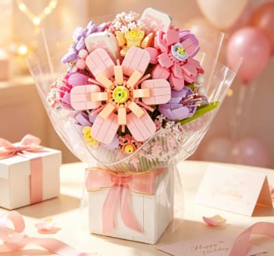 DIY Byggeklosser Blomsterbukett, Evig Blomstergave til Pynt