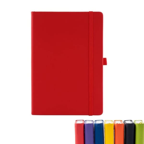A5-notesbog med linjerede sider, elastikbånd, PU-læder klassisk notesbog medium premium linjeret papir ternet journal 200 sider (rød)