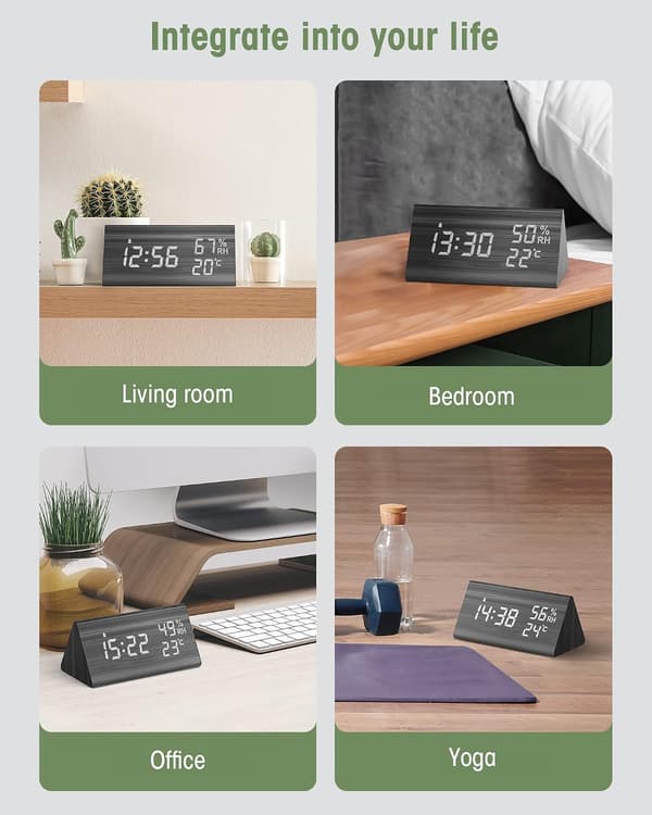 Træ Digitalt Vækkeur, Digitalt Ur med Snooze/Dato/Temperatur