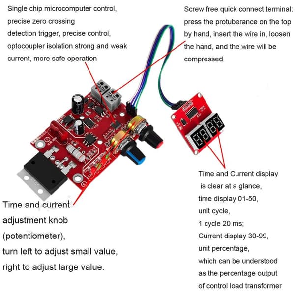 -D01 Kontrollpunkt Sveisemaskin Tid og Kontrollregulering DIY Digital Skjerm (40A)
