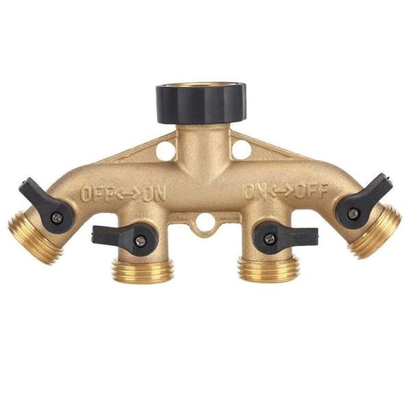 4-veis solid messing slangefordeler med stengeventil, kran KLB