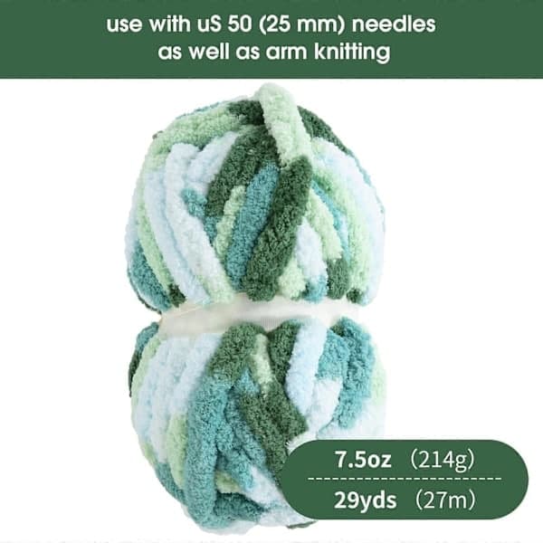 Supertykt garn til hækling - 8-pak stort blødt fluffy tie dye chenillegarn til håndstrik - grøn
