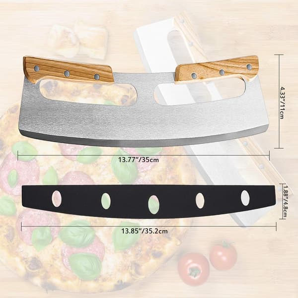 Pizzakutter, 35 cm pizzakutter i rustfritt stål med trehåndtak, profesjonell pizzakutter med massivt trehåndtak (2-pakning)
