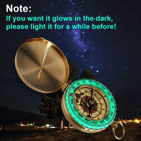 Outdoor Brass Compass, Portable Waterproof Pocket Compass, Compass Navigation Tool with Luminous Numbers for Hiking