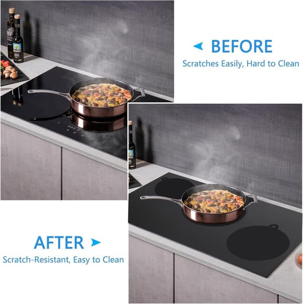 Induction Hob Protector Mats, Heat-Resistant Silicone, Scratch Protection, 5-Piece Set For Induction And Ceramic Hobs, Black