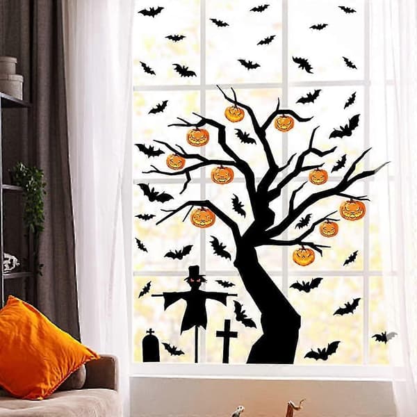 New Models Halloween Glass Decoration, Black Bat/Ghost Tree/Cute Pumpkin Sticker Decoration