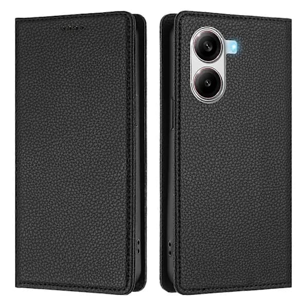 Wallet Case for Xiaomi Poco X7 Pro 5G RFID Blocking Litchi Texture Leather Phone Cover Black