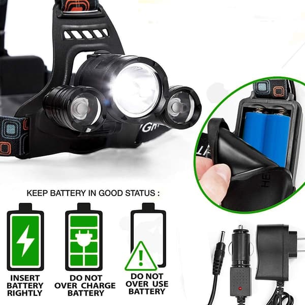 Headlamp, strongest 6000 lumen LED work light 18650 USB KLB