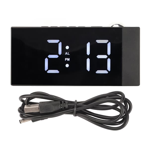 Projection Digital Alarm Clock 180 Degree Rotation Adjustable Brightness USB Charging LED Alarm Clock for Office Bedroom White Light