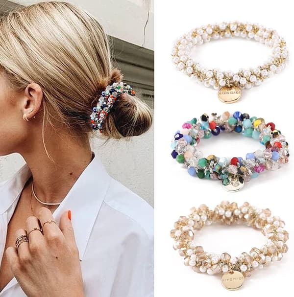 Hårbånd 3 stk Perle Hårbånd Elastiske Strækbare Håraccessories til Kvinder og Piger
