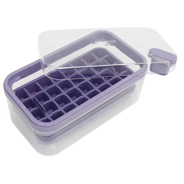 Ice Cube Tray 32 Compartments Double Layer Easy Release Ice Maker Mold with Container Lid for Cocktail Whiskey Coffee Purple