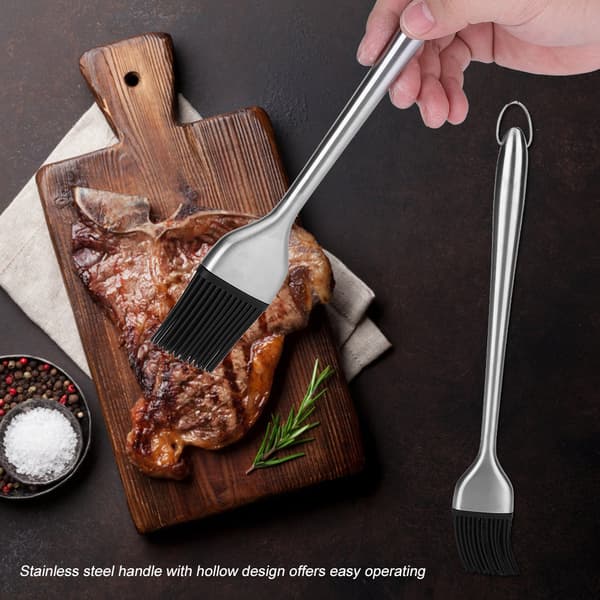 Grillbørste med silikonhode og håndtak i rustfritt stål for olje og marinade (30 cm)