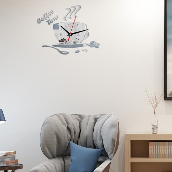 DIY Acrylic Wall Clock Modern Silent Coffee Time Clock Cup Shape Wall Sticker Hollow Number Clock