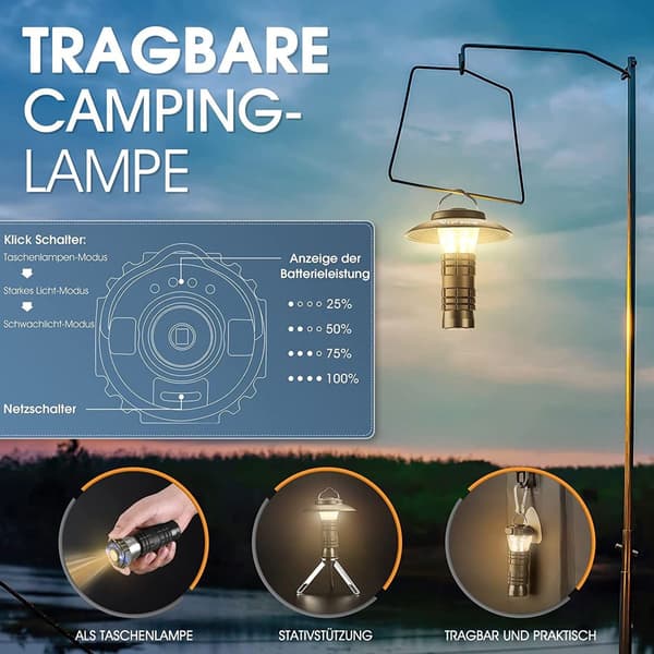 Lett LED-campinglampe, 3 moduser teltcampinglampe, superlys, KLB