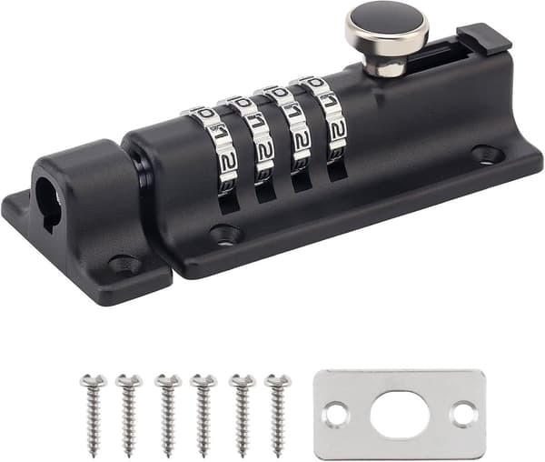 Weatherproof 4-Digit Combination Lock, Black, for Door & Garage, with Screws