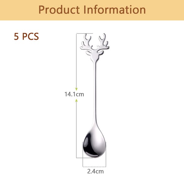 5-pack Christmas Spoons, Christmas Tableware Coffee Tea Soup Stirring Spoon Dessert Cake Ice Cream Spoons silver silver