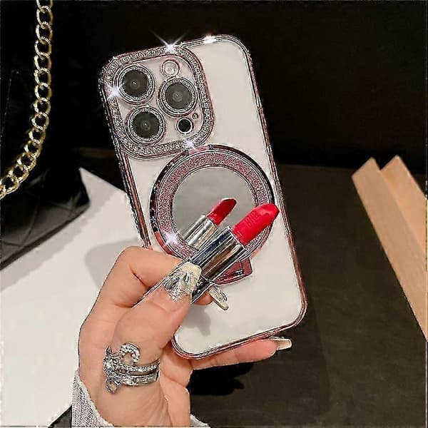 Compatible Case for 16 Pro Max Electroplated Stand Clear Back Phone Case With Glitter Dark Purple