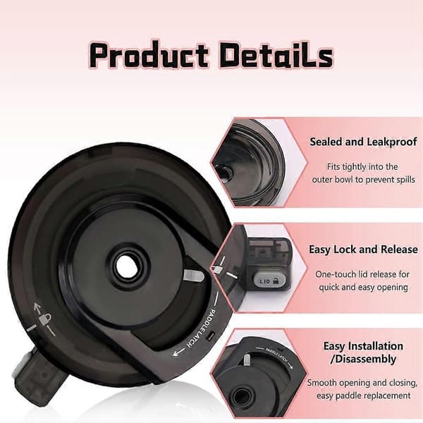 Outer Bowl Lid with Paddle for Ninja NC500/NC501 Series Ice Cream Maker Reusable Creami Lid Replacement