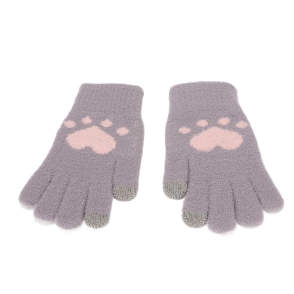 Cute Cat Paw Pattern Touch Screen Gloves Breathable Soft Imitation Mink Warm Thick Gloves Purple