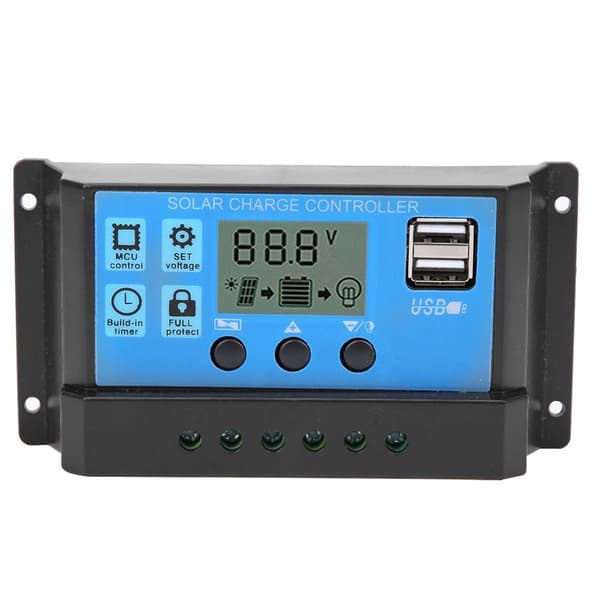 Blå solcelle automatisk PWM LCD dobbel USB 5V utgangsregulator KLB