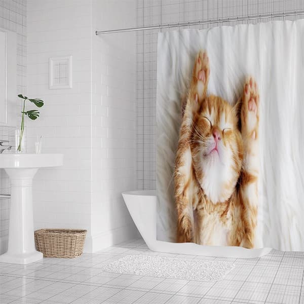 Stor orange katt djurserie W150×H180 digitaltryck polyester duschdraperi