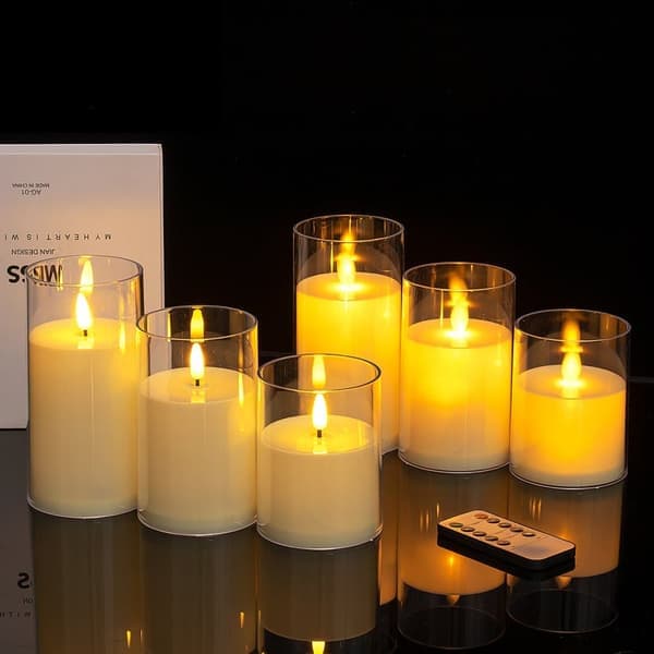 LED Candles - Electronic Candles - Flickering Flame with Cup - Remote Control Included - Set of 3
