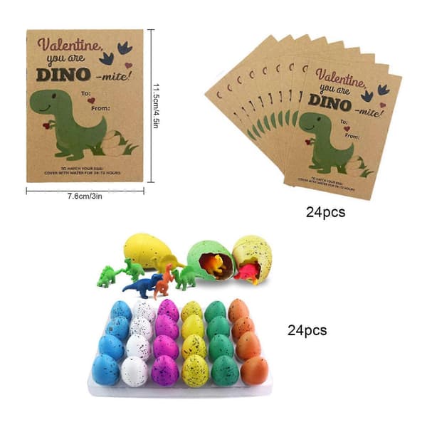 Dinosaurieudklækningsæg – 24 stk. voksende Valentinsæg med mini-dinosaurlegetøj indeni til børnefester