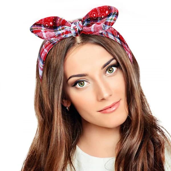 Julehårbånd Rødternet Hårbånd Snefnug Roset Bandana Retro Elastisk Kaninøre Hårbånd