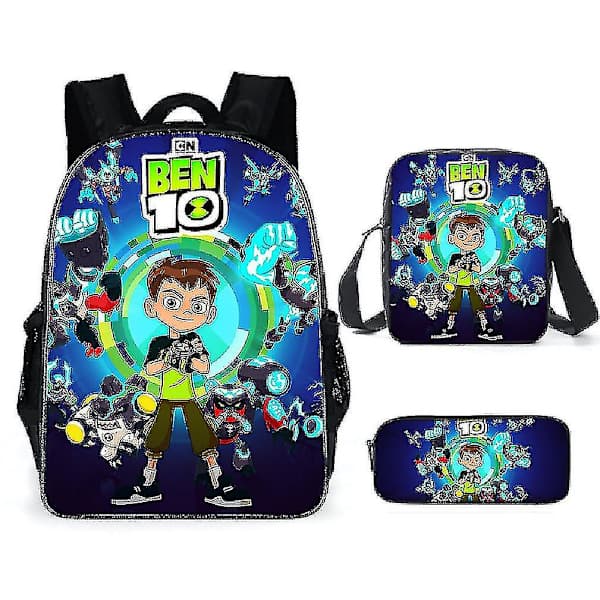 3 pcs/set Anime Ben 10 Backpack School Bag Messenger Bag Pencil Case [L]