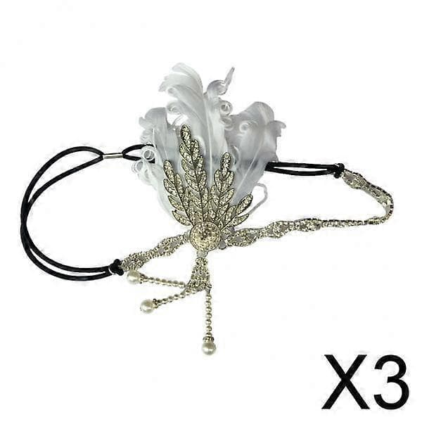 2-3-pack Women's Flapper Headband Feather Rhinestone 1920s Hair Accessory 3 Pcs