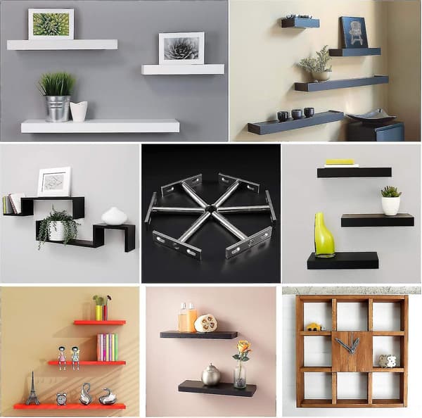 6 Pieces Metal Floating Shelf Brackets, 3 Inch Hidden Brackets Support Floating Shelf Hidden Brackets for Wall Mounting TY