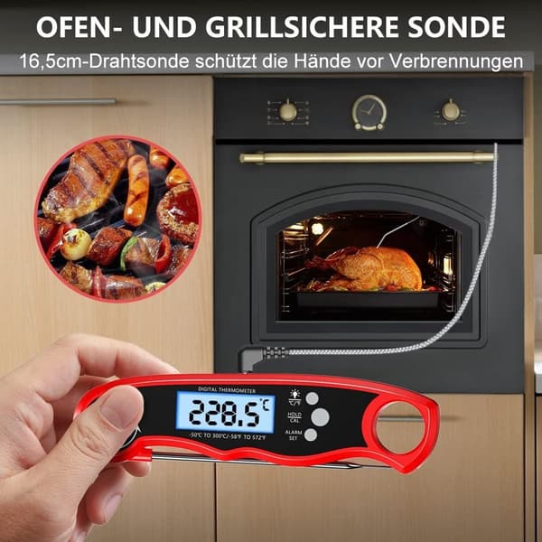 Grilltermometer digital, øjeblikkelig aflæsning kødtermometer stegetermometer, KLB