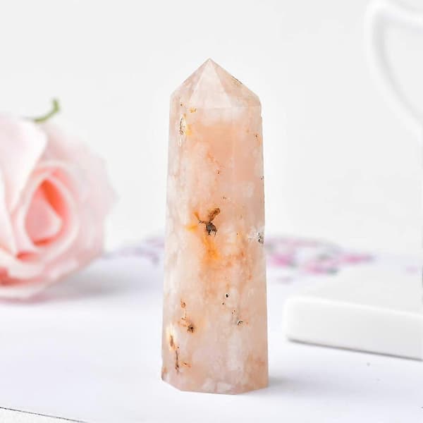 Natural Crystal Quartz Point Healing Stone Cherry Blossom Agate Hexagonal Prisms Obelisk Wand Stone