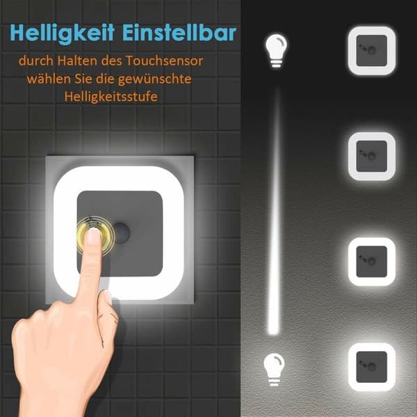 Dæmpbar LED-natlampe med bevægelsessensor sæt med 2 natlamper stikkontakt lysstyrke