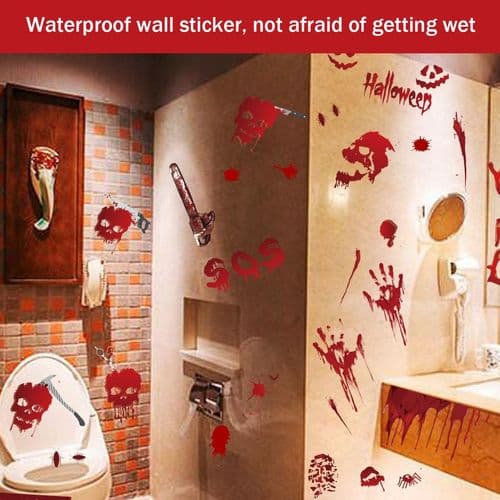 Halloween Decorations, Halloween Window Stickers, 10 Sheets of Bloody Handprints
