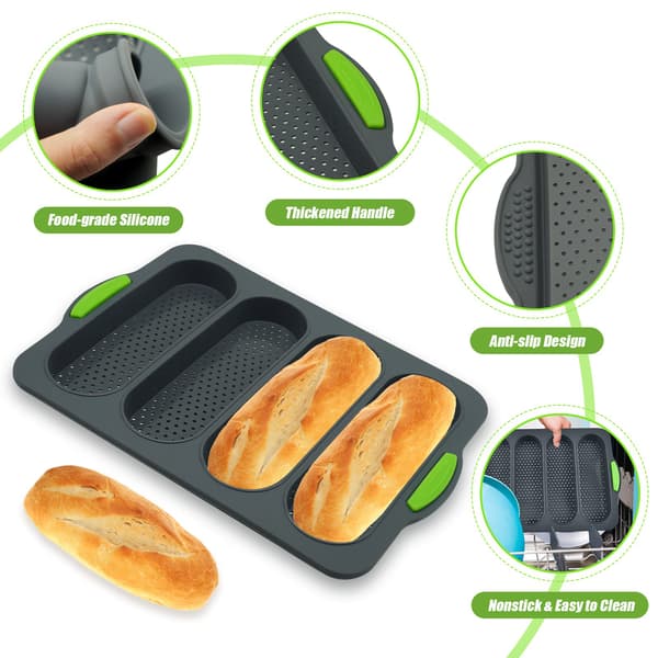 Silikonbrødform for baking, baguettform med 4 hulrom