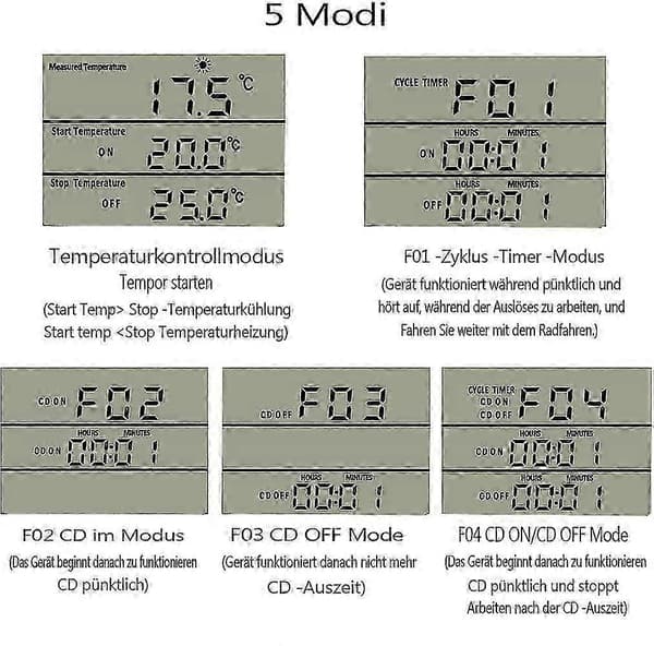 1 stk 230 V temperaturkontrolstik med sensor, digital termostatstik med timer, termostatstik med timerfunktion til drivhuse, akvarier, H
