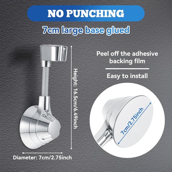 Shower Head Holder, Handheld Shower Holder 360° Adjustable Removable Shower Without Drilling Strong Vacuum Suction Cup Handheld Shower Bracket Wall Mount-FF-