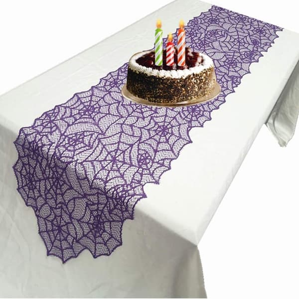 Halloween Knitted Lace Spider Web Pattern Decoration Use Table Flag (Purple, 72*13 inches)