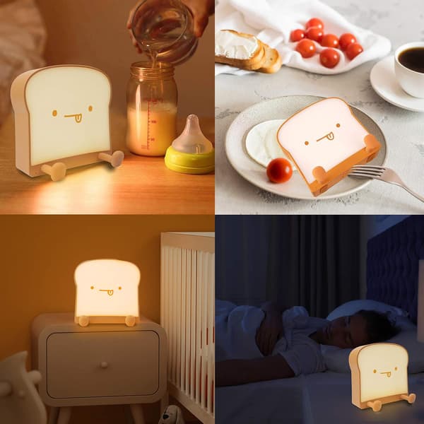 Cute Night Light Toast Bread LED Night Light, Portable Bedroom Bedside