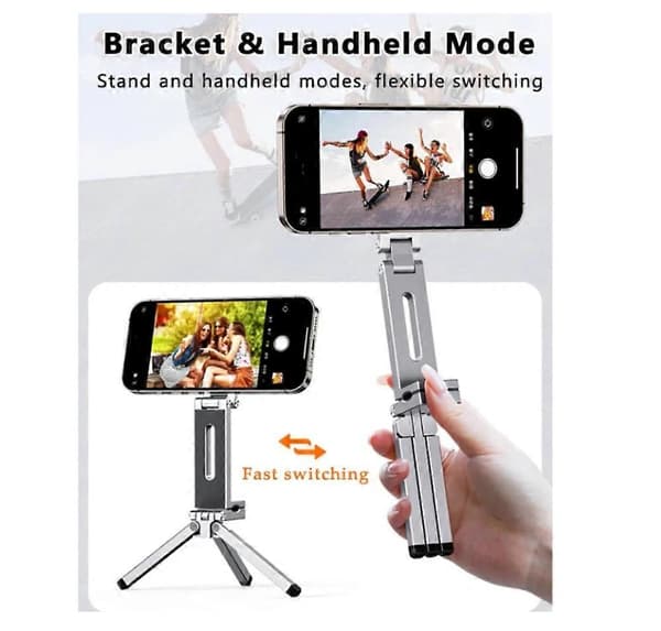 Magnetisk Telefon Tripod Stativ til iPhone, Magnetisk Lommetelefon Tripod i Aluminium Grå Grey